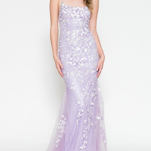 NEW LONG SHEATH OFF SHOULDER SLEEVELESS EMBROIDERED DRESS WITH LACED BACK AC 799 - Picture 7 of 7